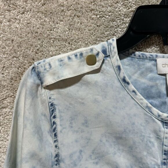 Chico's NWT Dynamic Denim Long Jean Jacket Women's XS Acid Wash Drawstring Snap - Picture 4 of 13